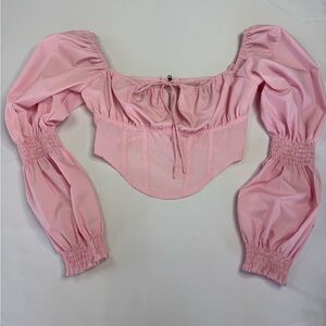 Missguided + Baby Pink Milkmaid Corset Crop Top Puff Sleeve small